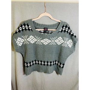 2b‎ Bebe Sweater Womens XS Gray Pullover  Geometric Short Sleeve Crew Ladies